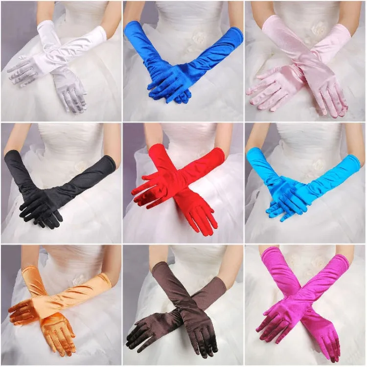 1pair Bride Gloves Satin Long Vintage Travel Sunscreen Dress Wedding Gloves(Royal Blue)