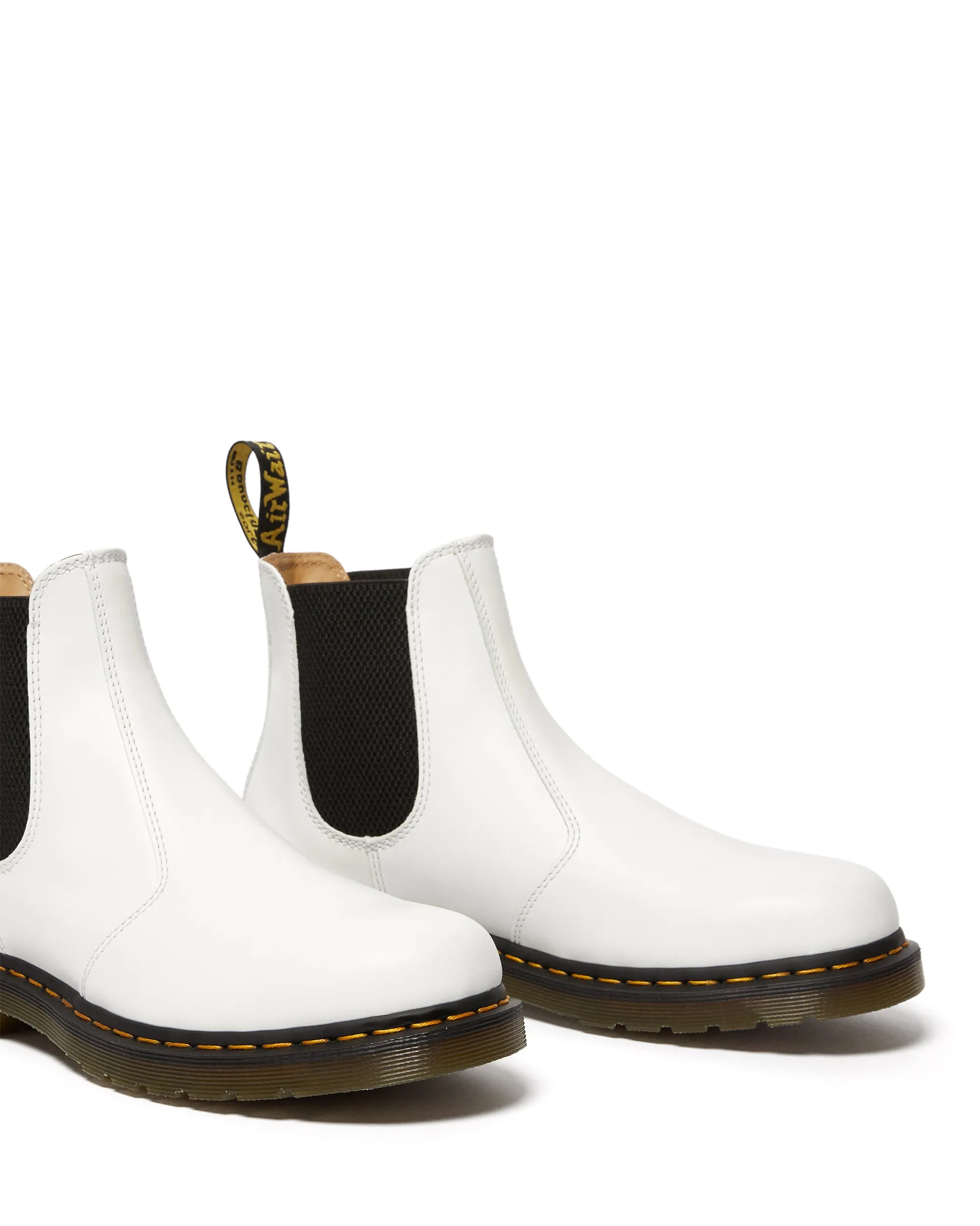 2976 White Yellow Stitch Smooth Chelsea Boots