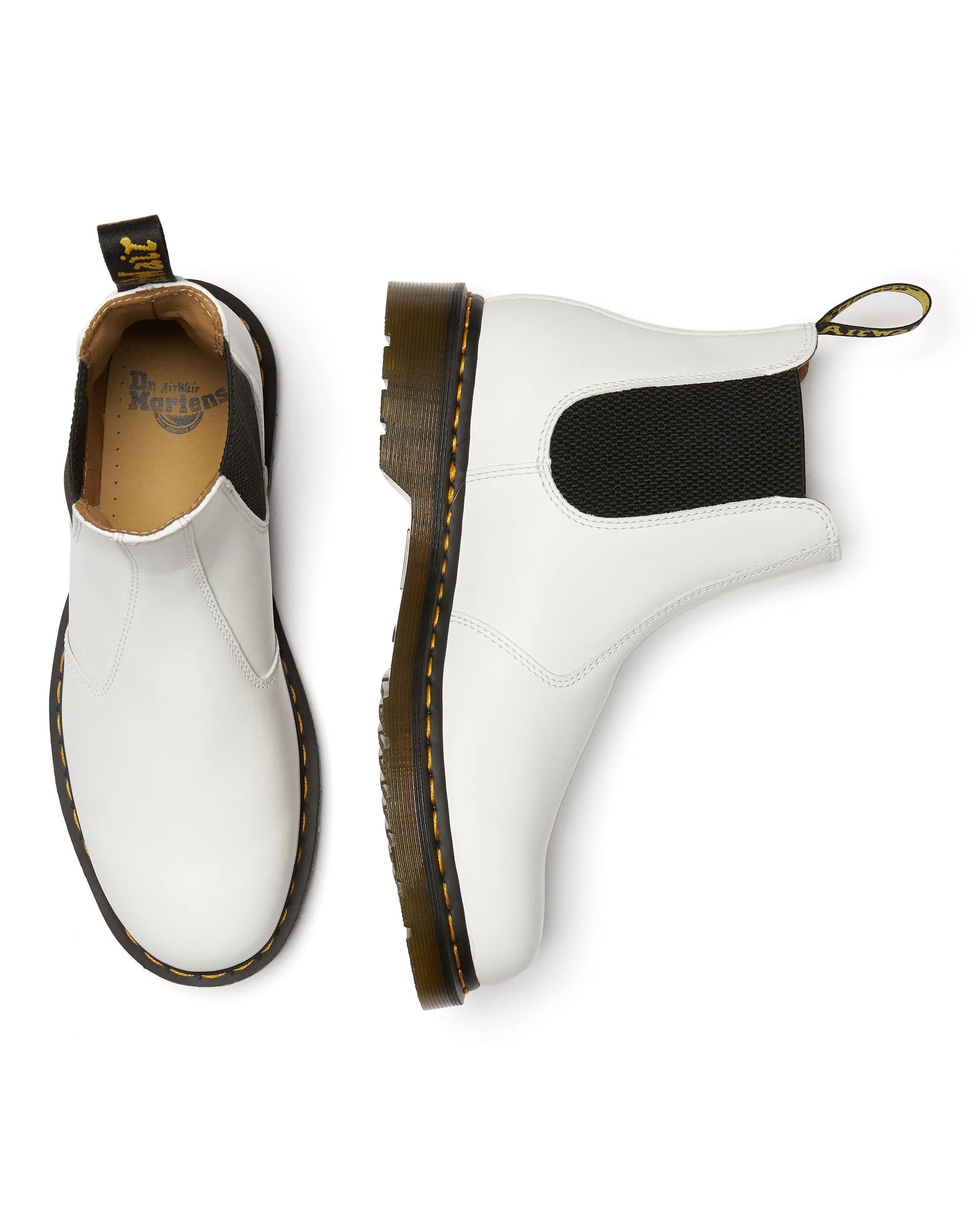 2976 White Yellow Stitch Smooth Chelsea Boots