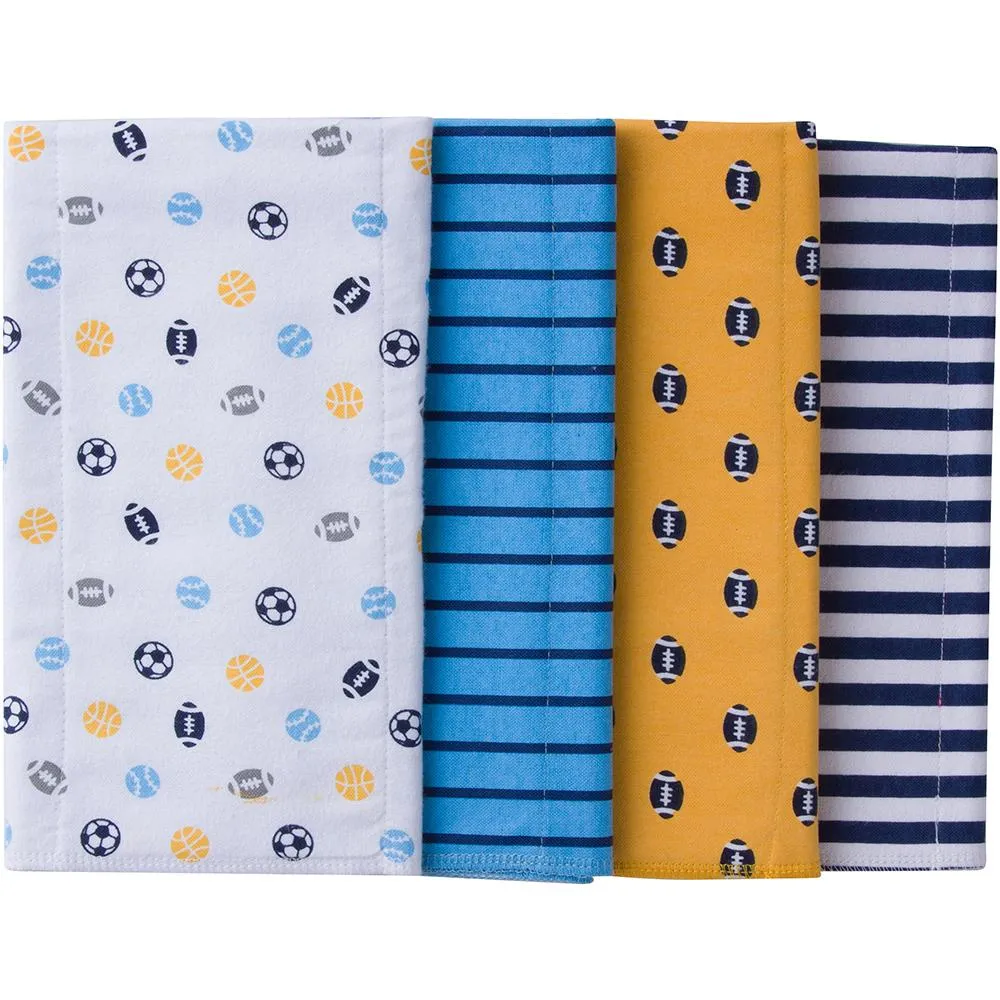 4 Pack Baby Sports Flannel Burpcloths