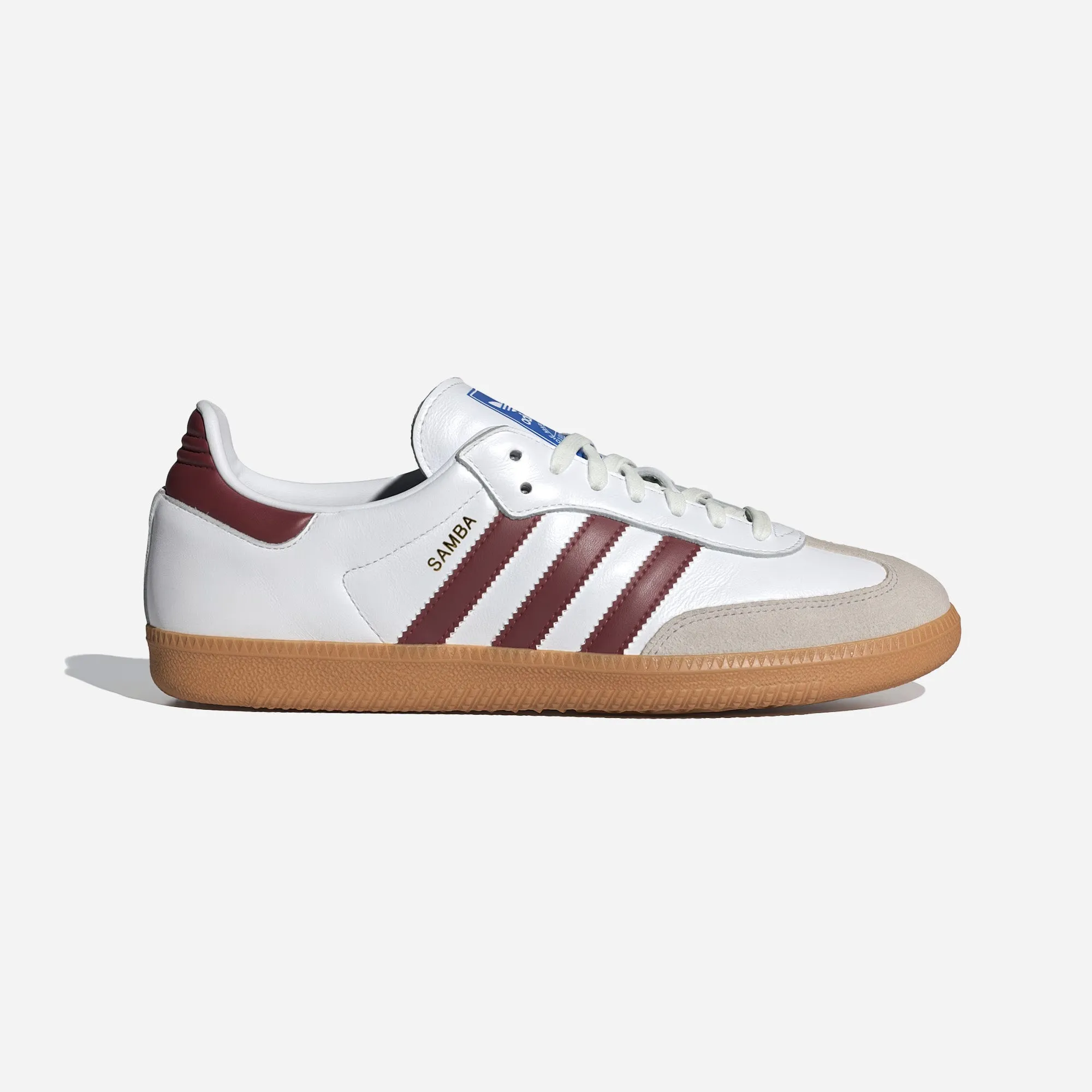 ADIDAS SAMBA SHOES CRYSTAL CLOUD WHITE / COLLEGIATE BURGUNDY / GUM