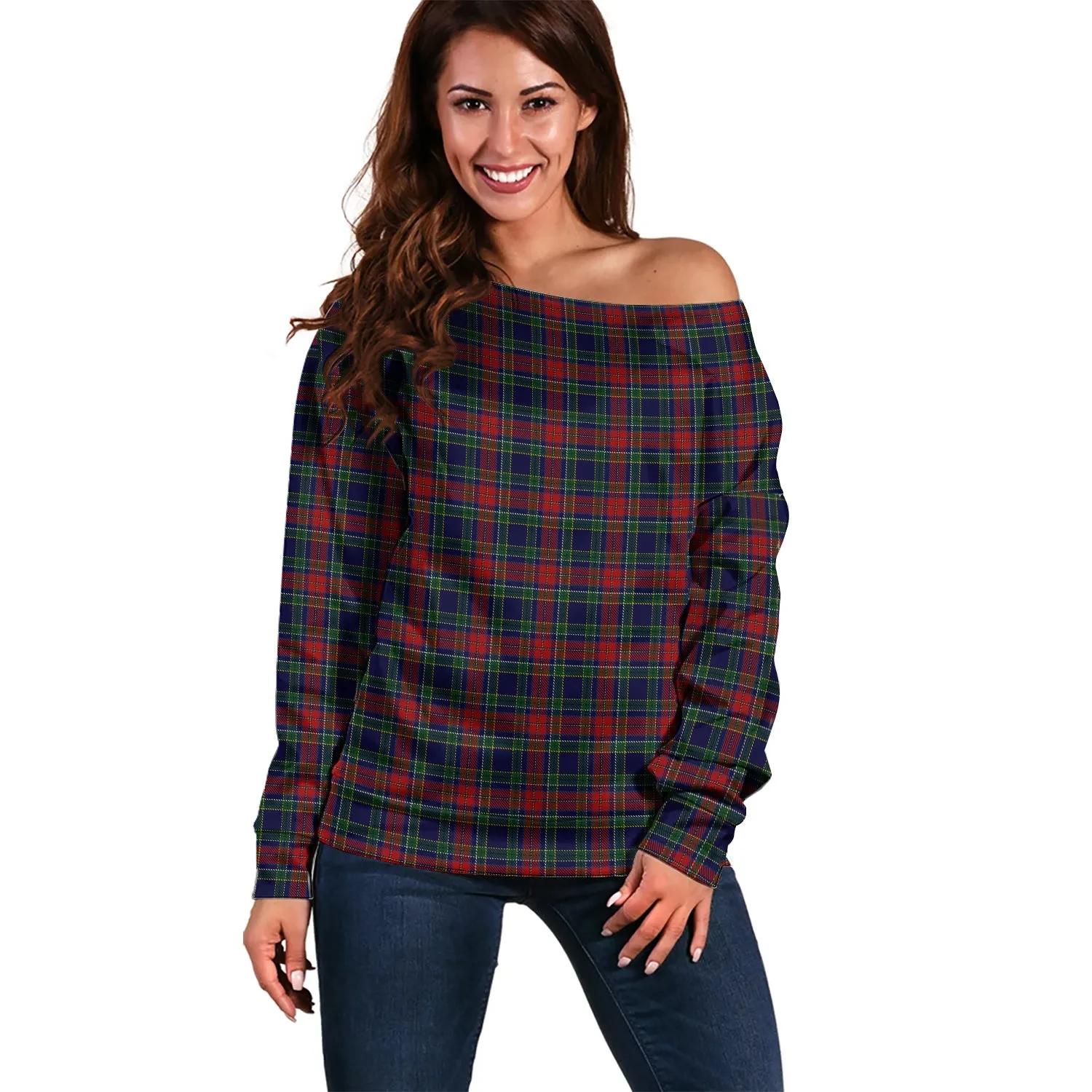 Allison Red Tartan Off Shoulder Women Sweater