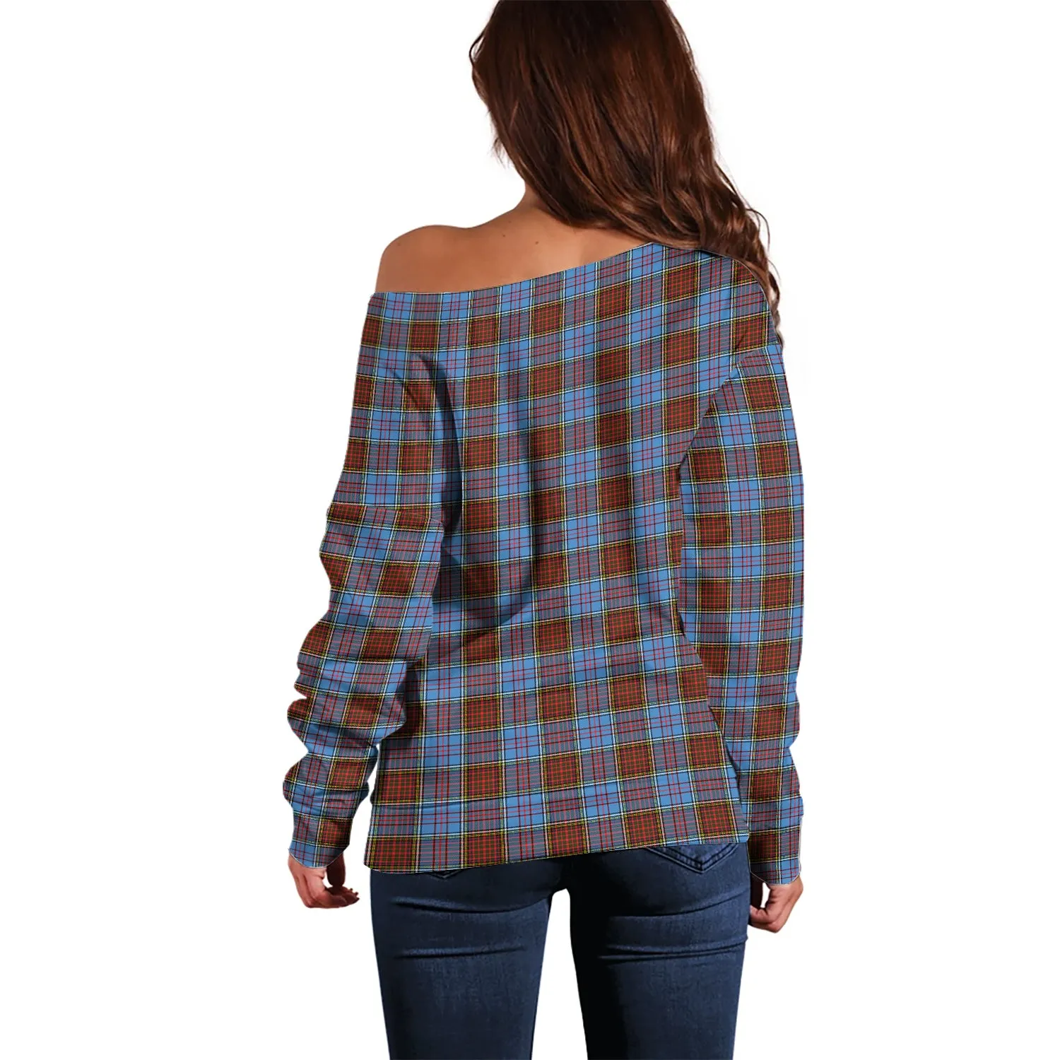 Anderson Modern Tartan Off Shoulder Women Sweater with Family Crest