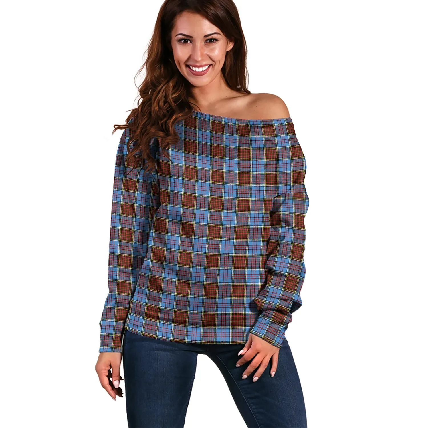 Anderson Modern Tartan Off Shoulder Women Sweater