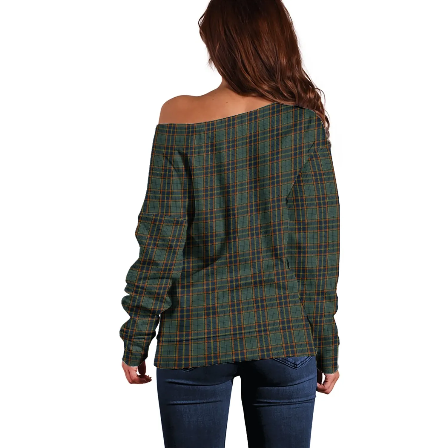 Antrim County Ireland Tartan Off Shoulder Women Sweater