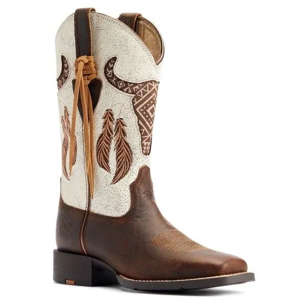 Ariat Barn Brown/Crackled White Round Up Southwest Stretchfit Women's Western Boots 10044434