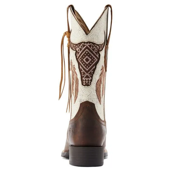 Ariat Barn Brown/Crackled White Round Up Southwest Stretchfit Women's Western Boots 10044434