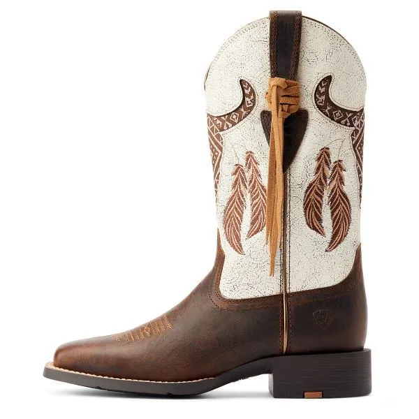 Ariat Barn Brown/Crackled White Round Up Southwest Stretchfit Women's Western Boots 10044434