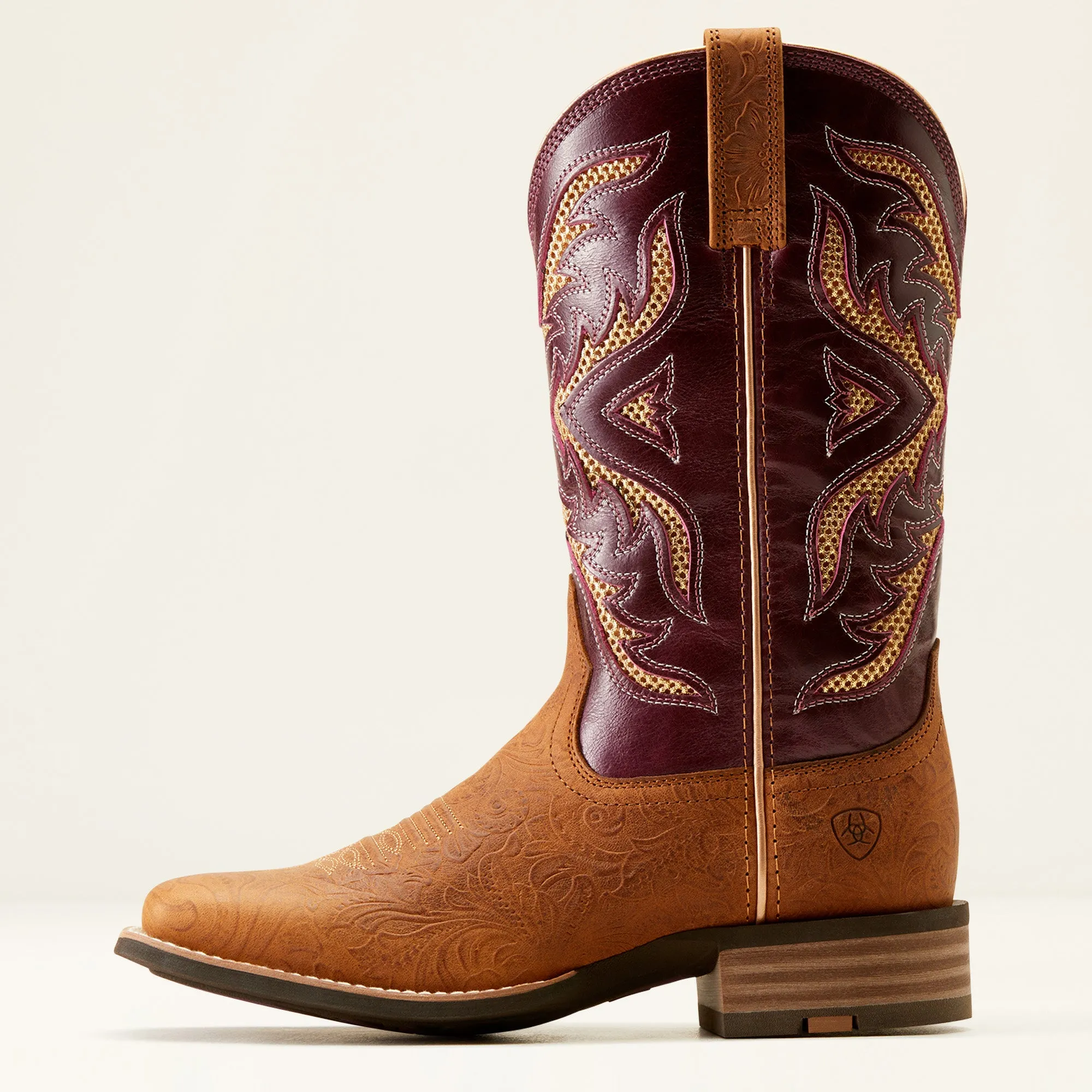 Ariat Ladies 10051023 San Angelo VentTEK 360 Western Boots in Tooled Toasted Almond & Aged Merlot