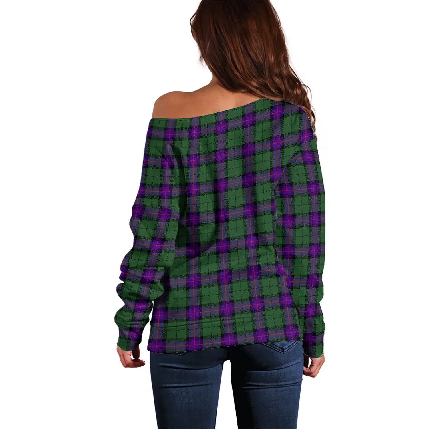 Armstrong Modern Tartan Off Shoulder Women Sweater with Family Crest