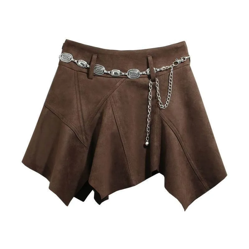 Asymmetric Brown Leather Gypsy Aesthetic Skirt