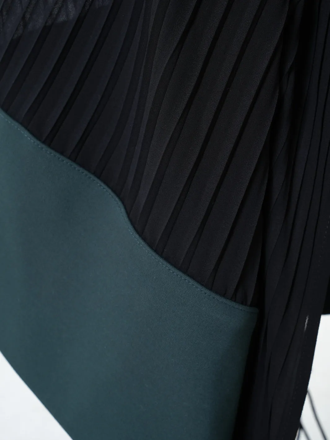 Asymmetric Dress In Petrol With Pleated Chiffon Layer