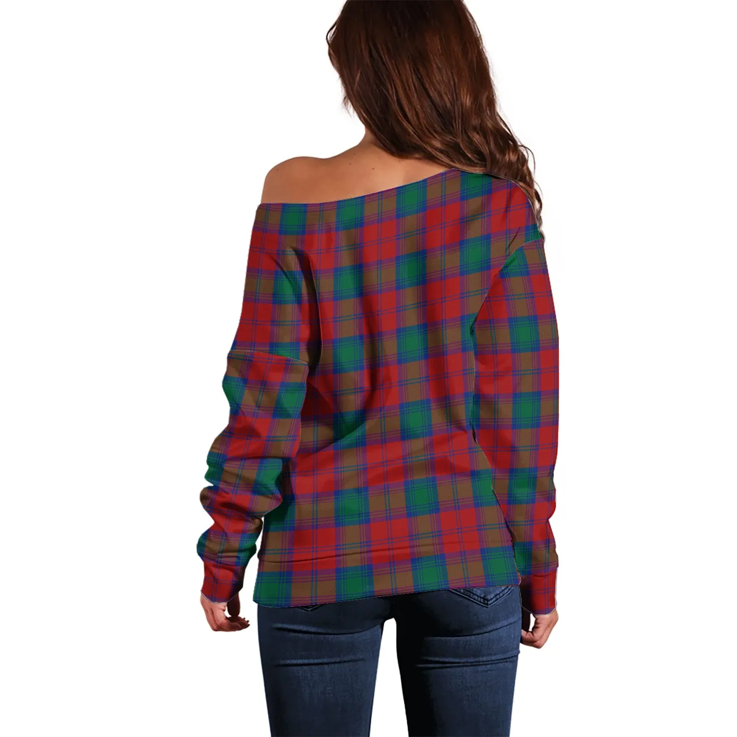 Auchinleck (Affleck) Tartan Off Shoulder Women Sweater with Family Crest