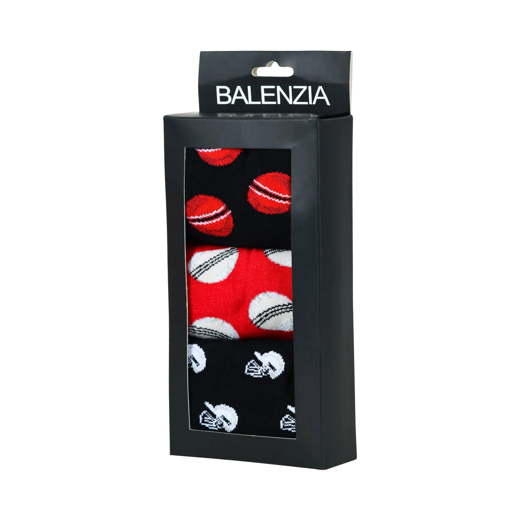 BALENZIA Men's Cricket Lowcut Socks- Black, Red (Pack of 3)