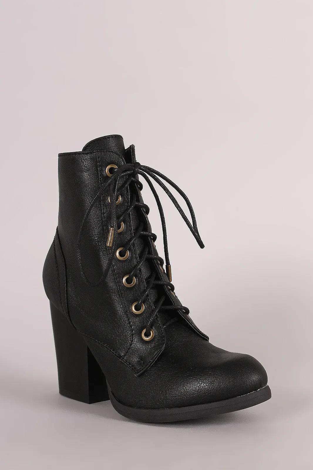 Bamboo Chunky Heeled Combat Lace-Up Ankle Boots