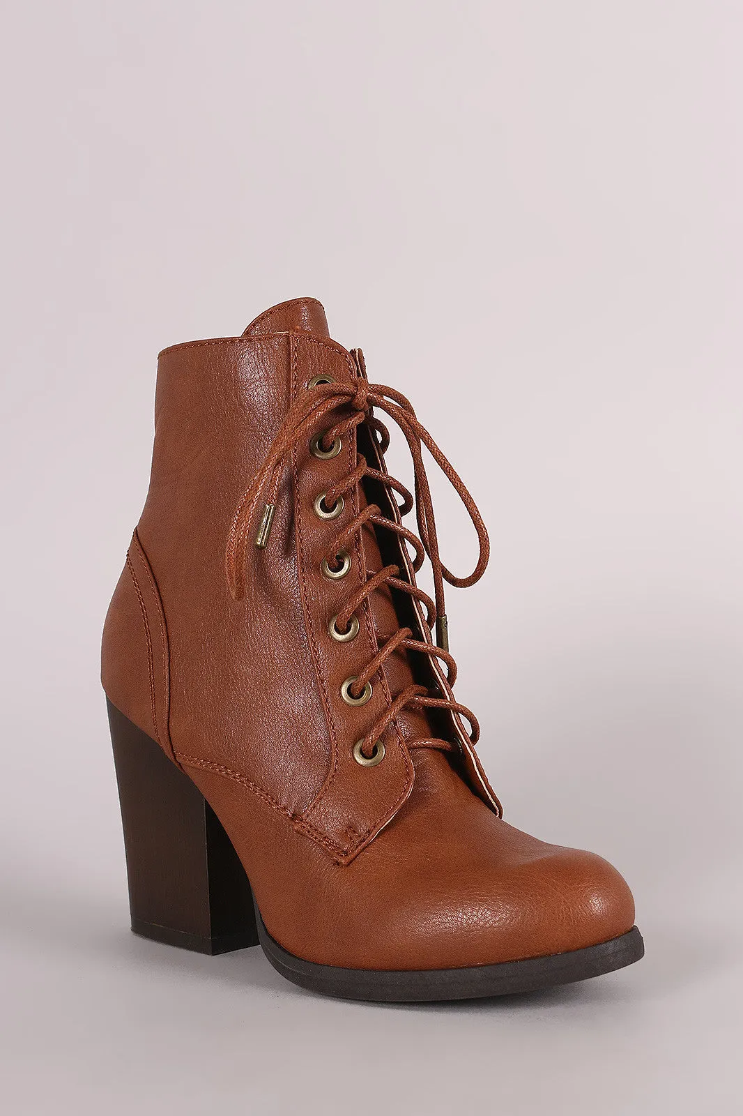 Bamboo Chunky Heeled Combat Lace-Up Ankle Boots