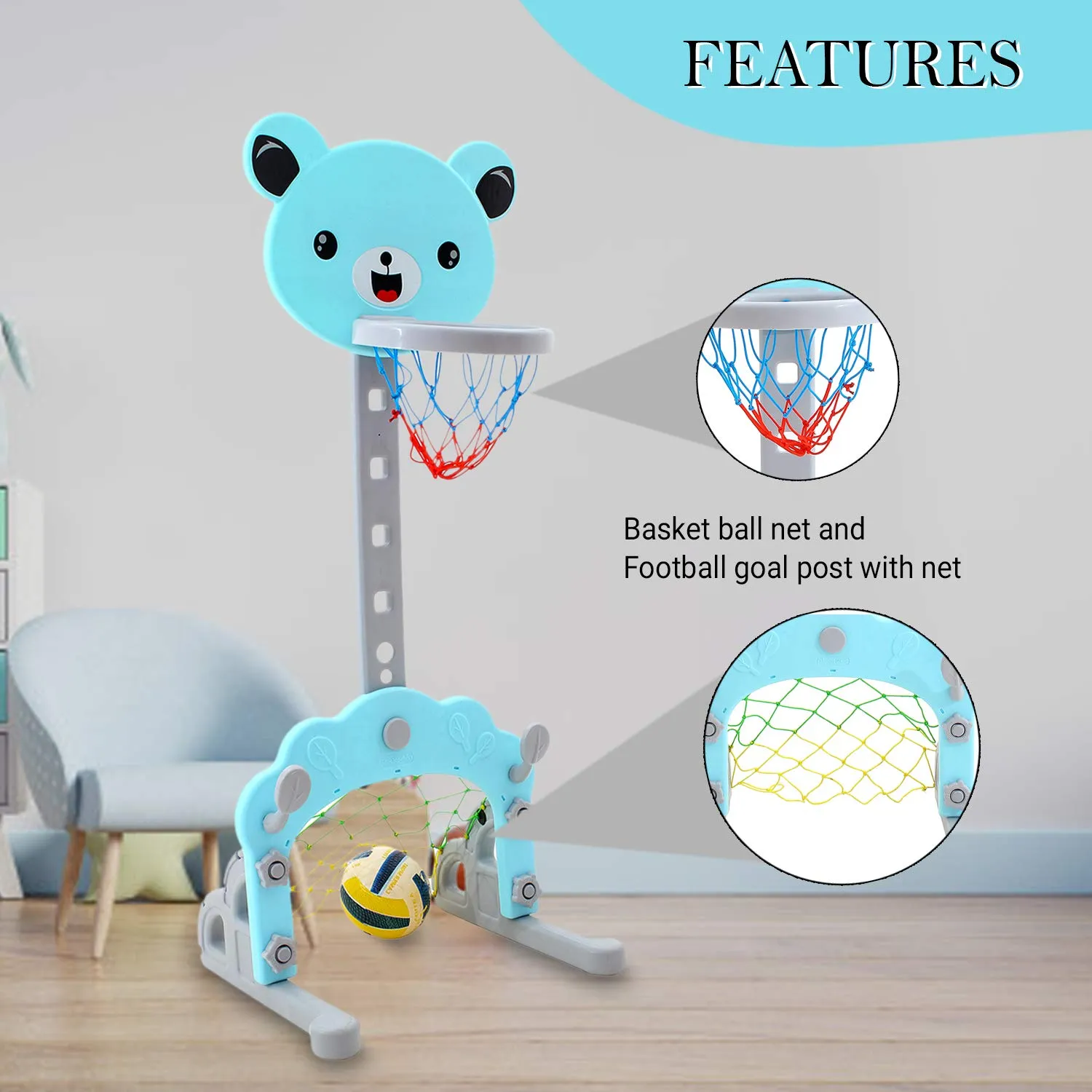 Baybee Multi Activity Sports Basketball Toys for Kids Basket Ball for Babies (Catbear)