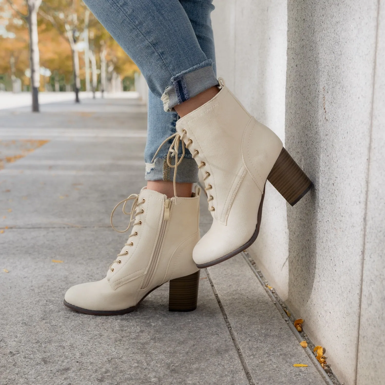 BAYLOR LACE-UP BOOTIES IN FAUX SUEDE