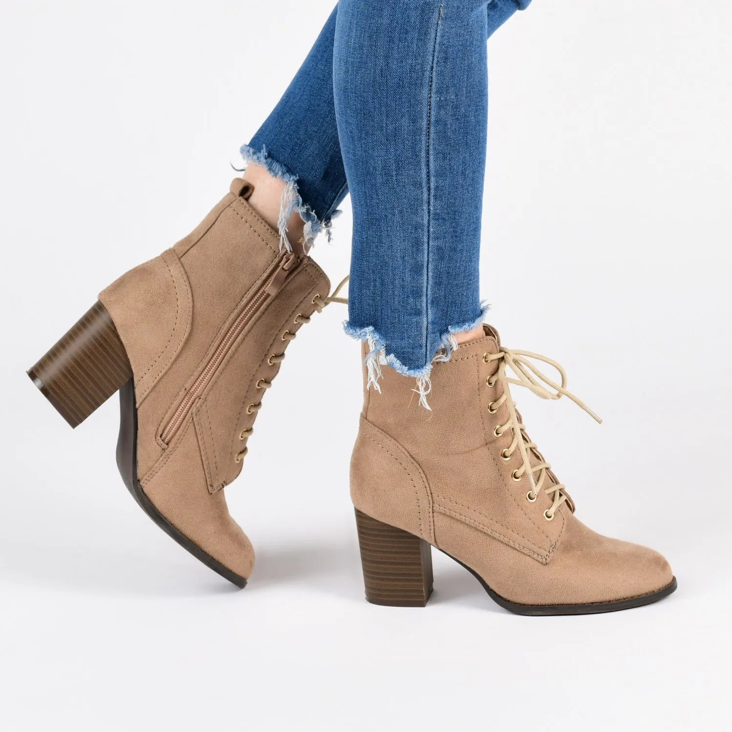 BAYLOR LACE-UP BOOTIES IN FAUX SUEDE