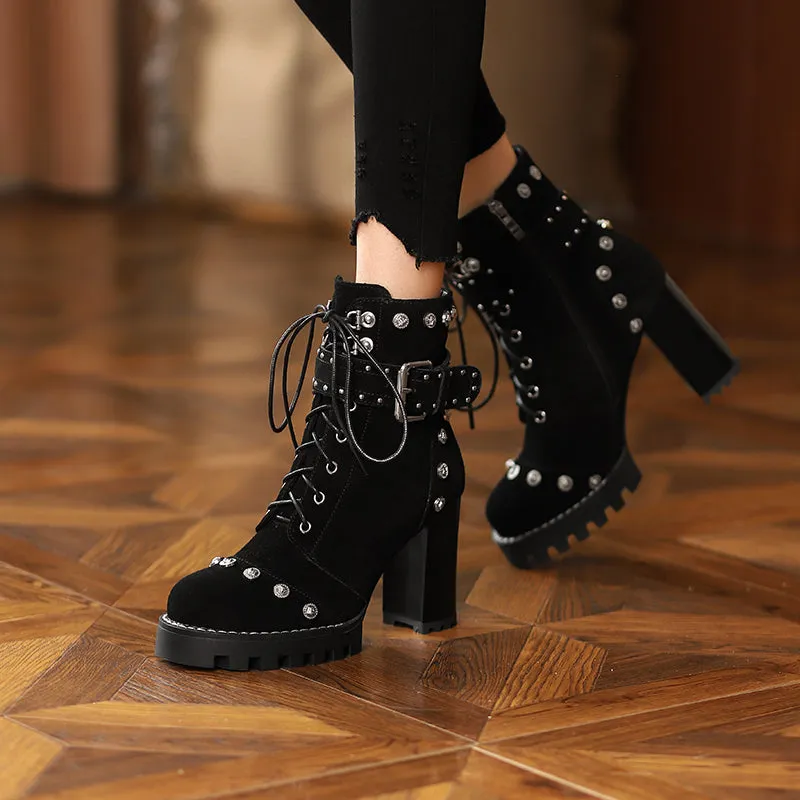 Bella Beaded Heeled Combat Boots