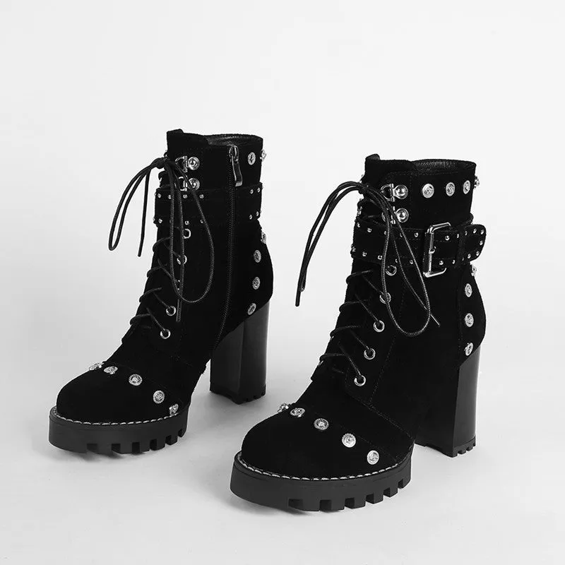 Bella Beaded Heeled Combat Boots