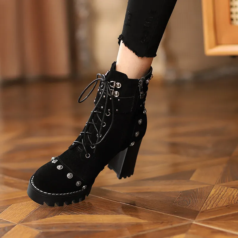 Bella Beaded Heeled Combat Boots