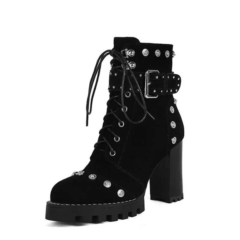 Bella Beaded Heeled Combat Boots