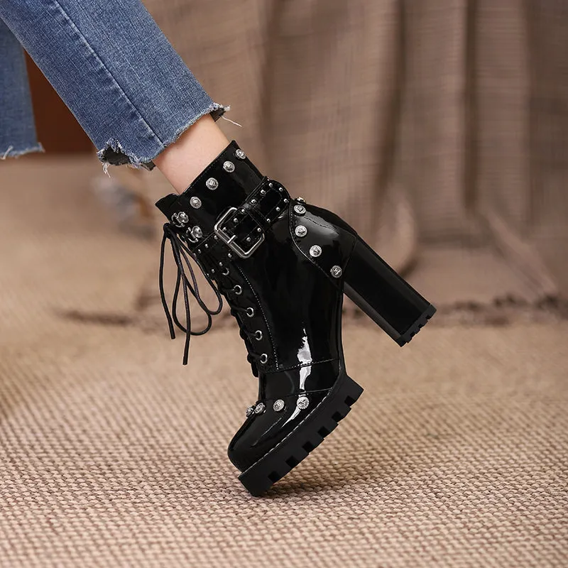 Bella Beaded Heeled Combat Boots