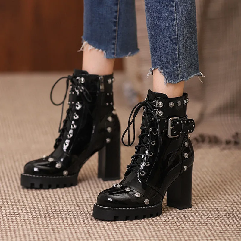 Bella Beaded Heeled Combat Boots