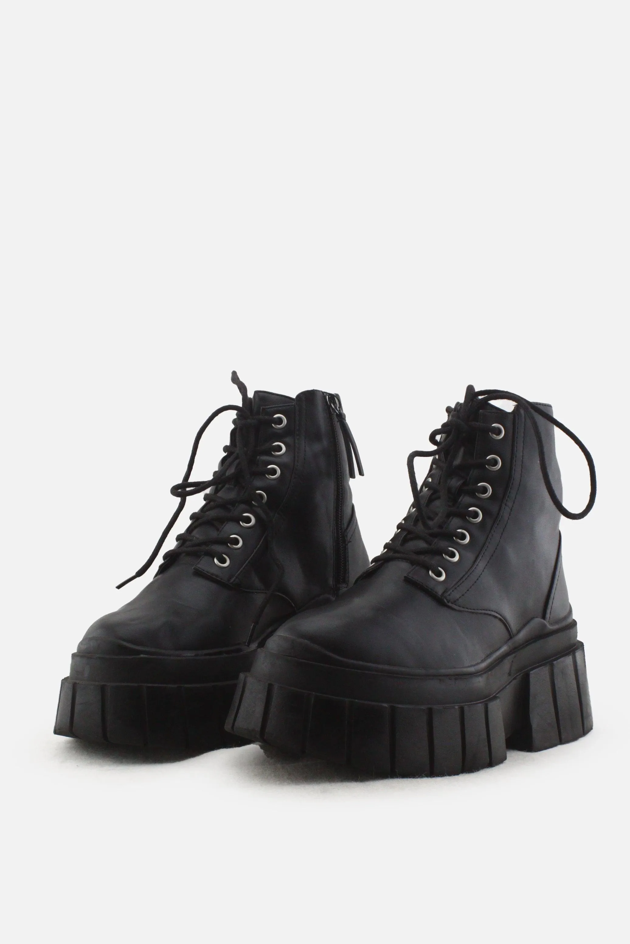 Bershka Zipper Laces Combat Ankle Boots |100% Authentic Leather