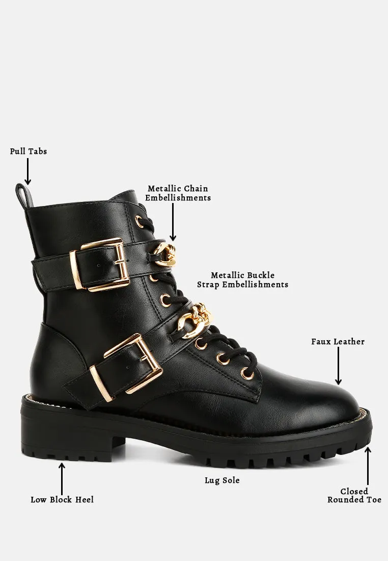 Billy Metal Chain Embellished Biker Boots