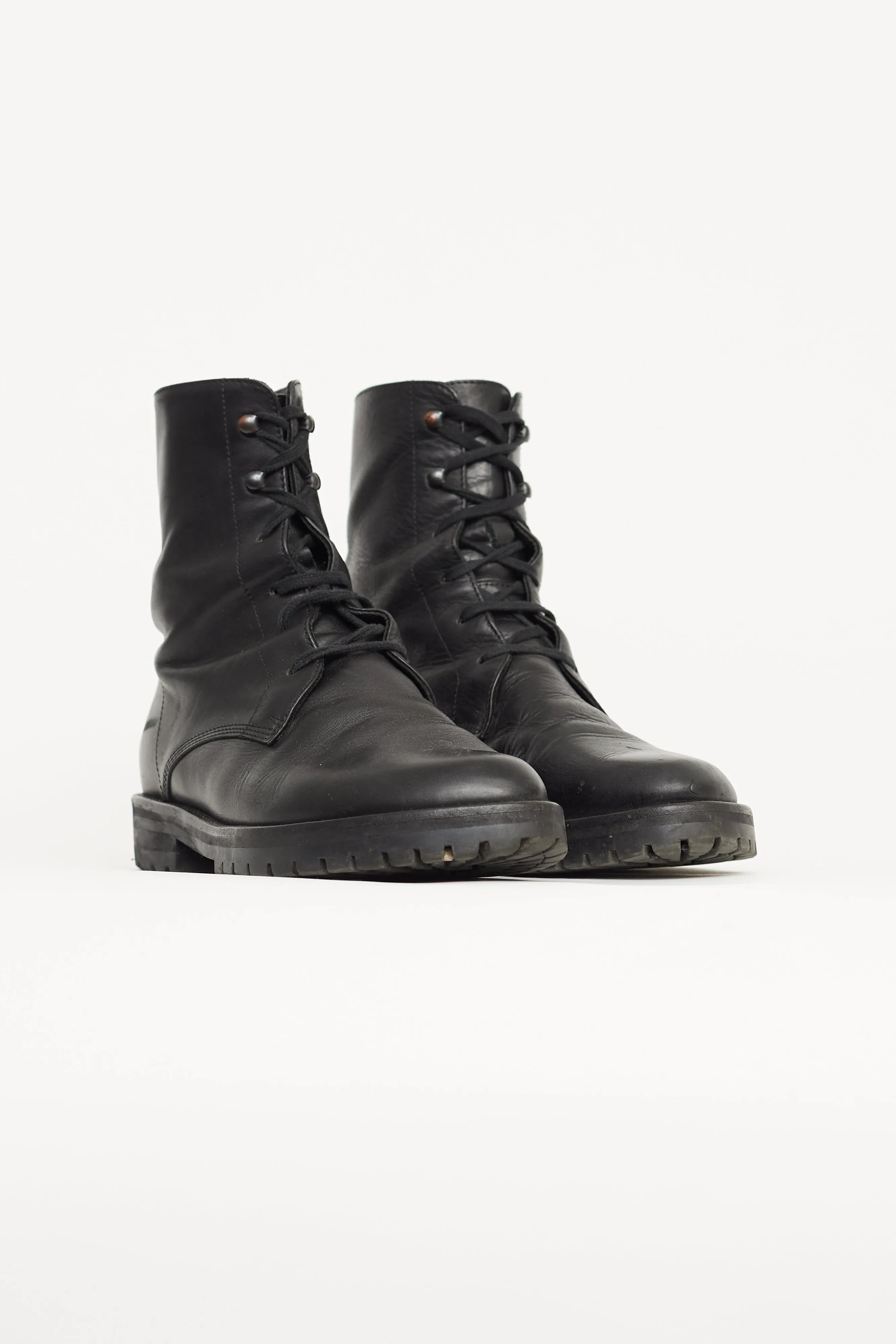 Black Leather Combat Boot