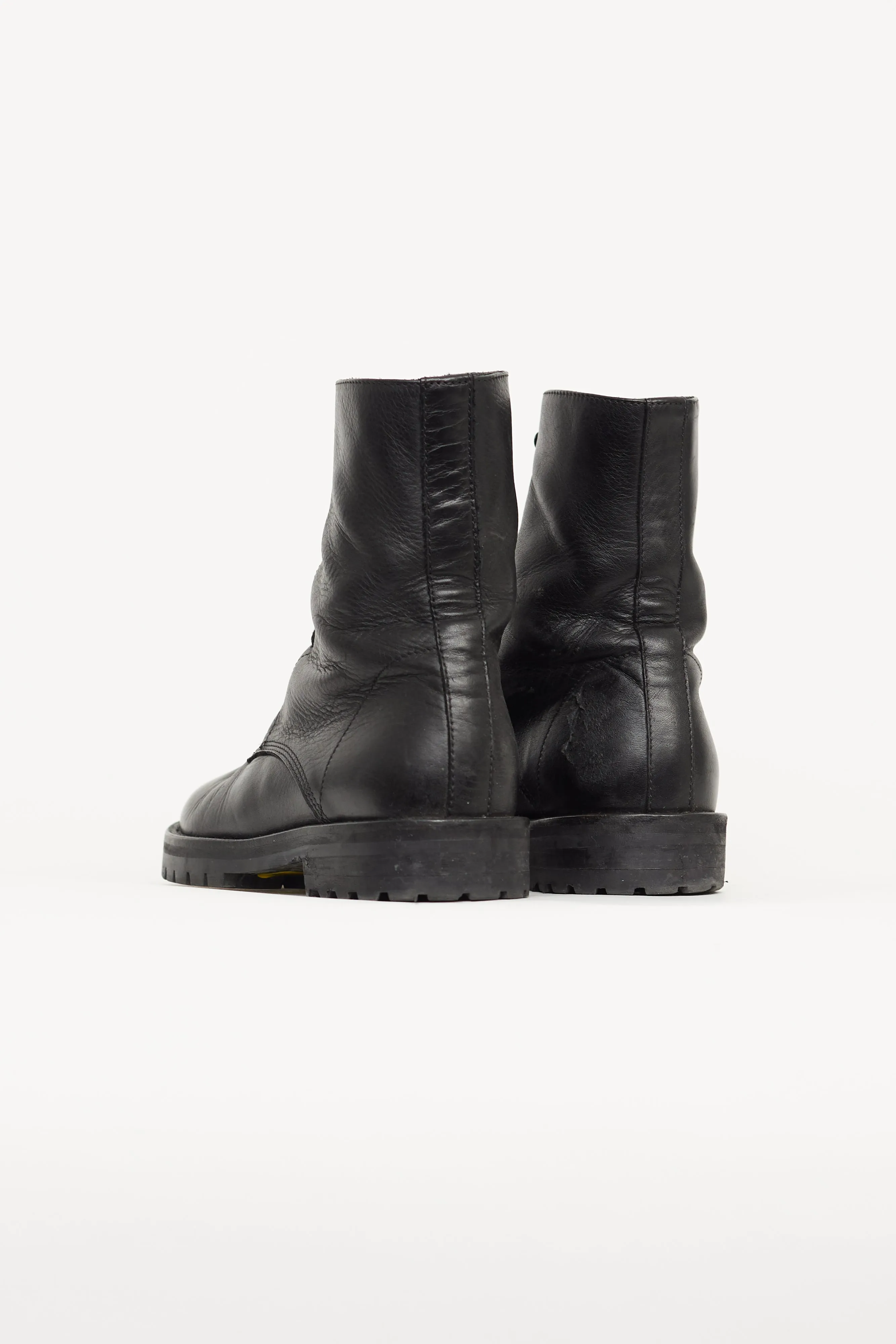 Black Leather Combat Boot