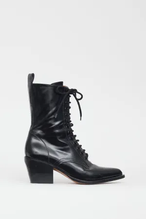 Black Leather Heeled Combat Boot