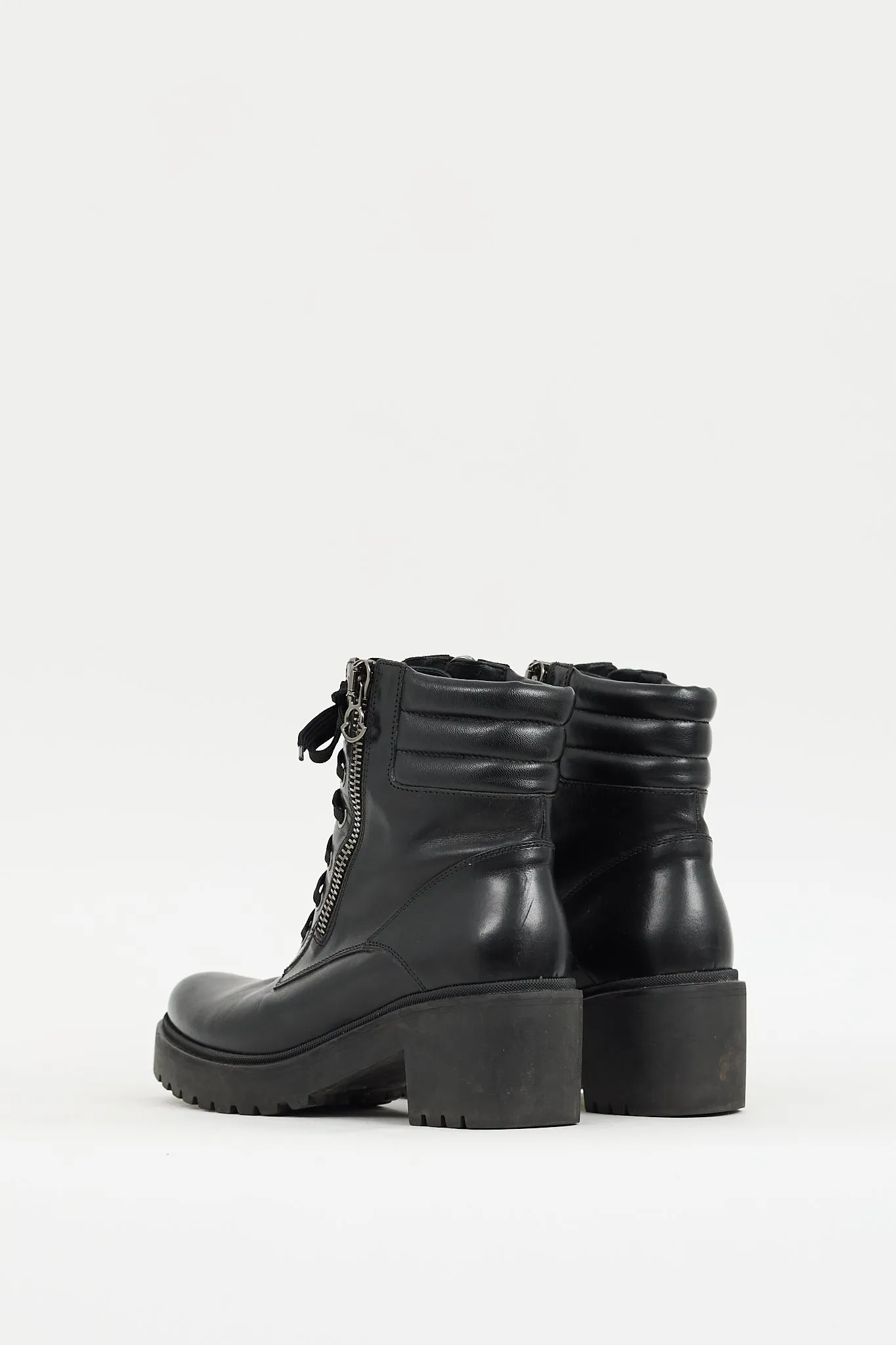 Black Leather Viviane Heeled Platform Combat Boot