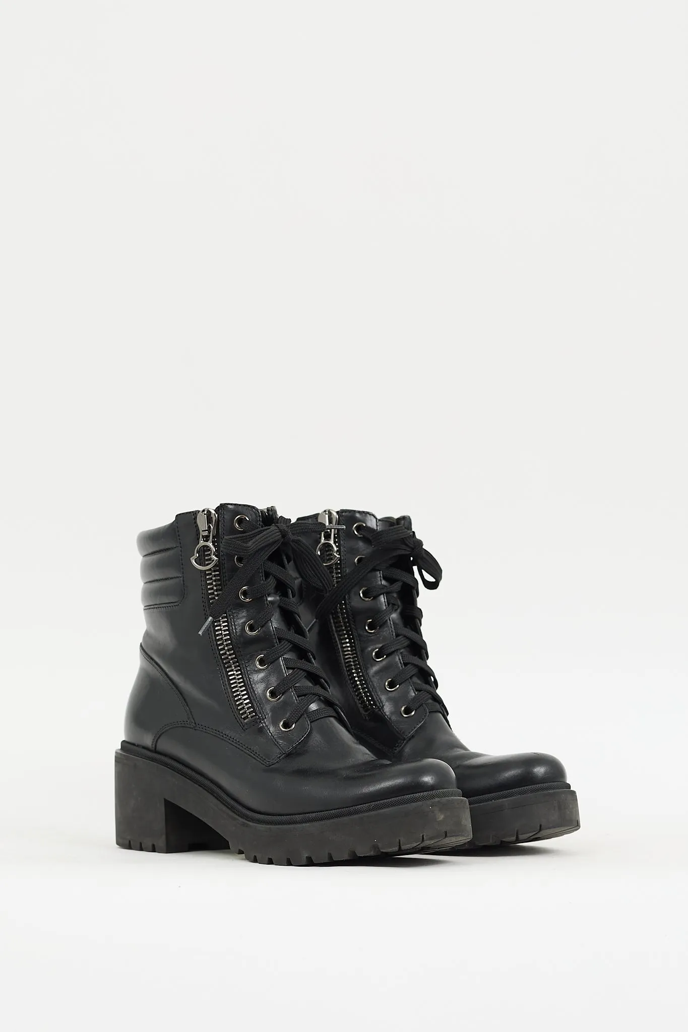 Black Leather Viviane Heeled Platform Combat Boot