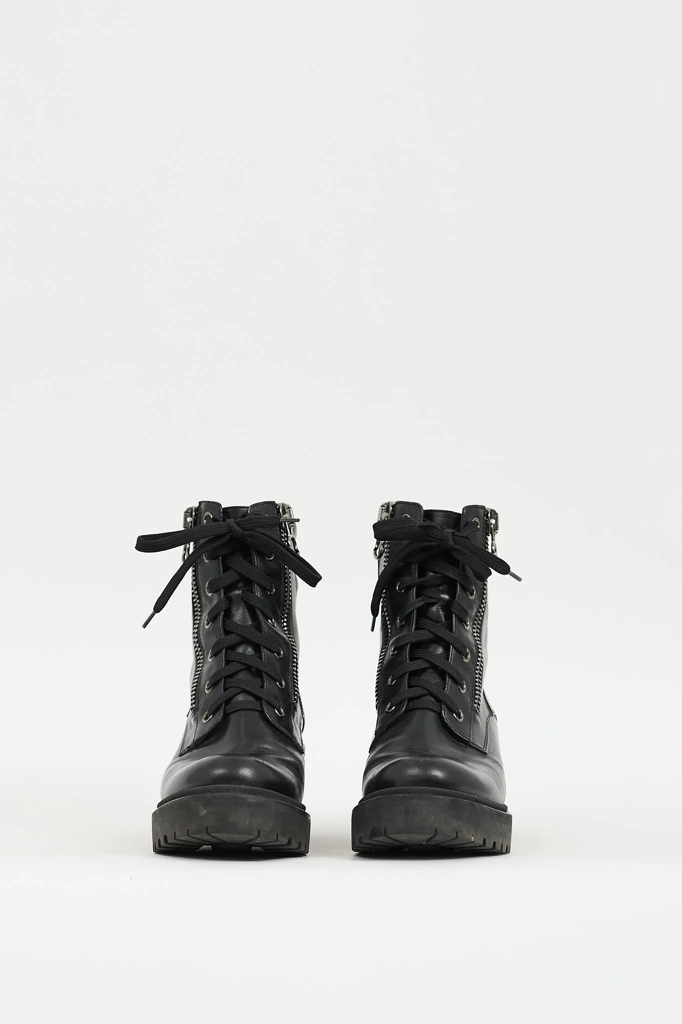 Black Leather Viviane Heeled Platform Combat Boot