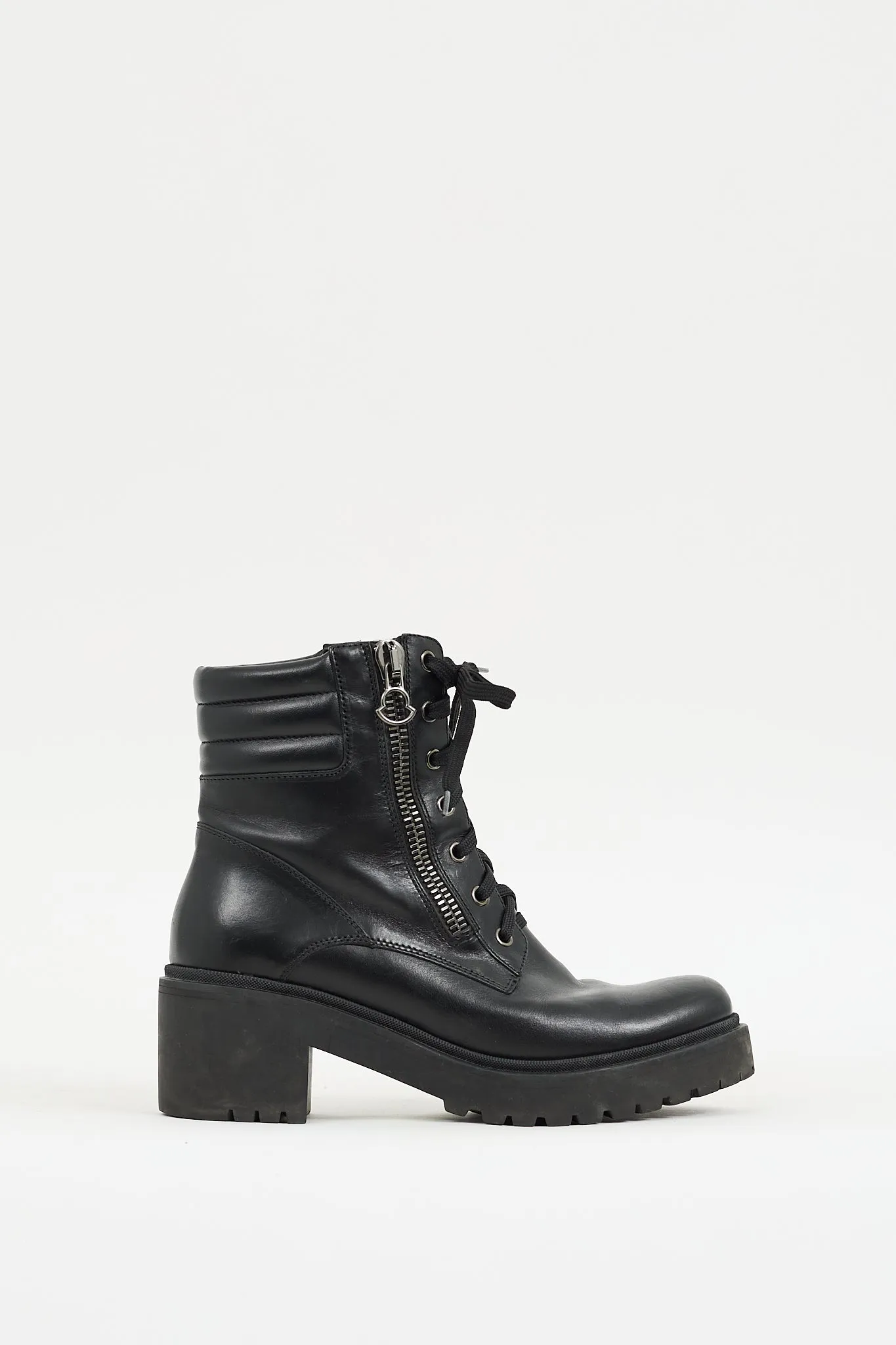 Black Leather Viviane Heeled Platform Combat Boot