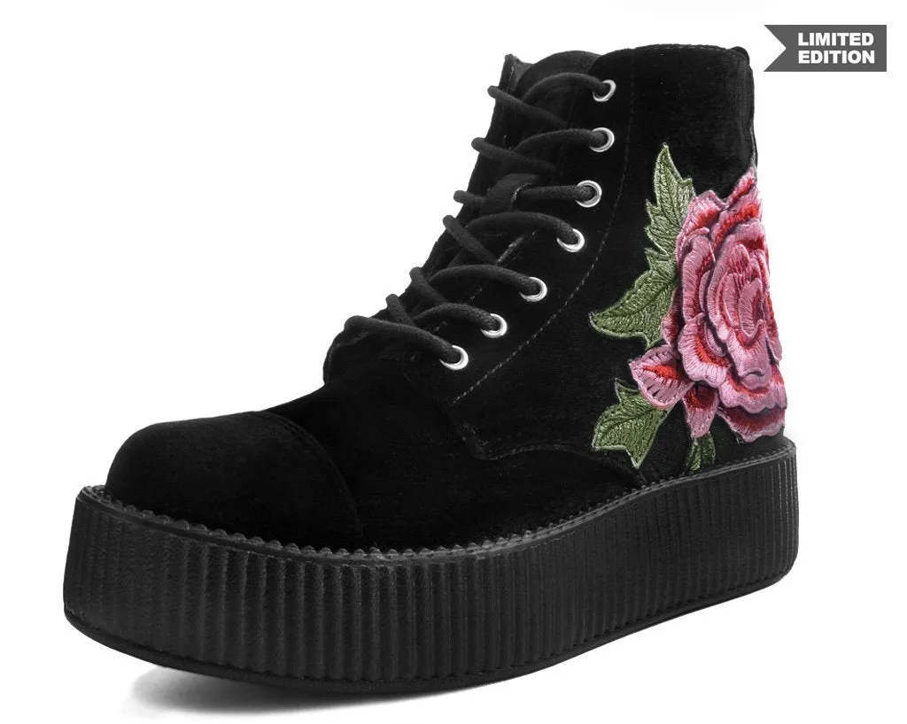 Black Velvet 3D Rose Embroidered Boots