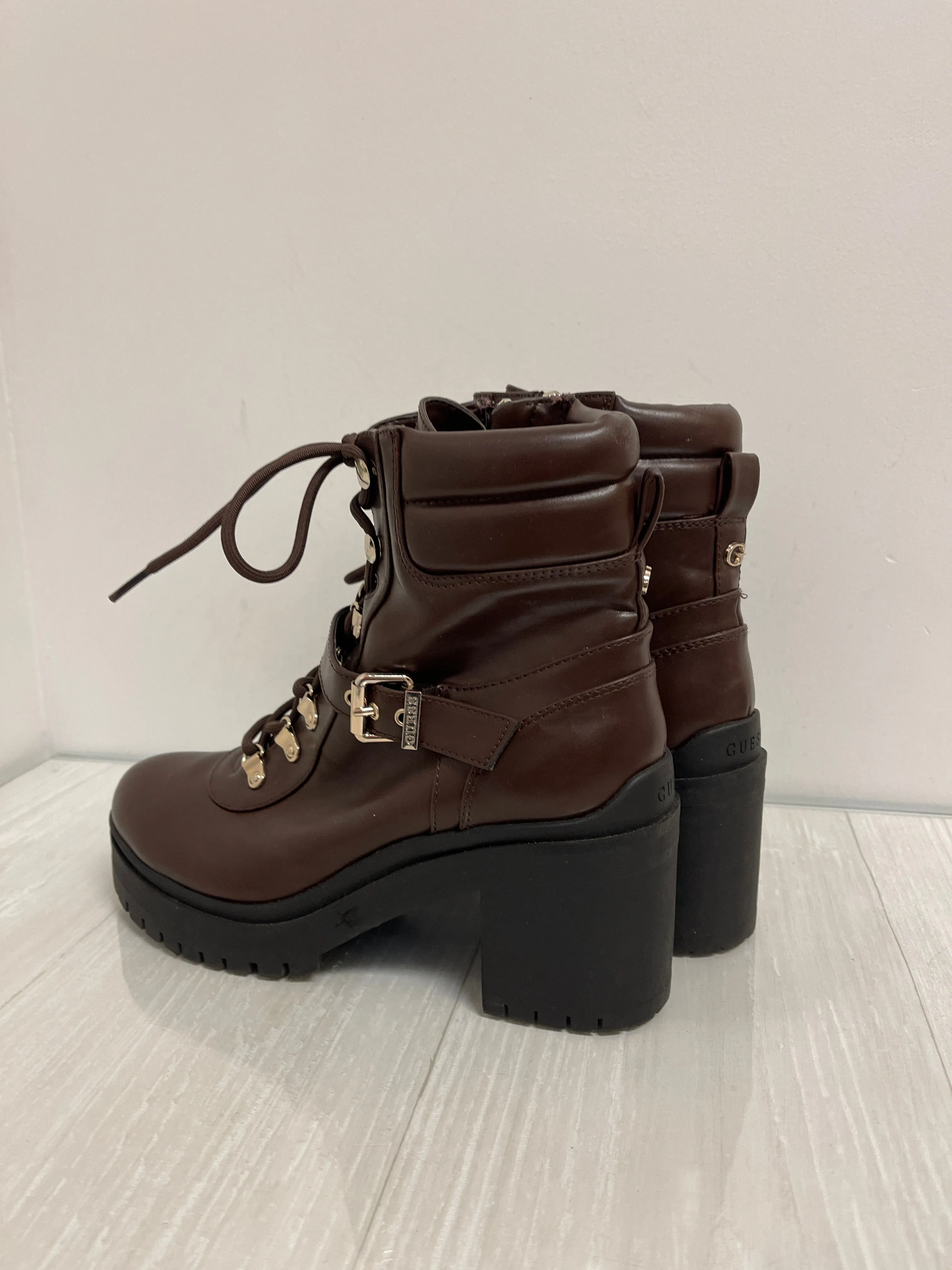 Boots Combat By Guess In Brown, Size: 9.5