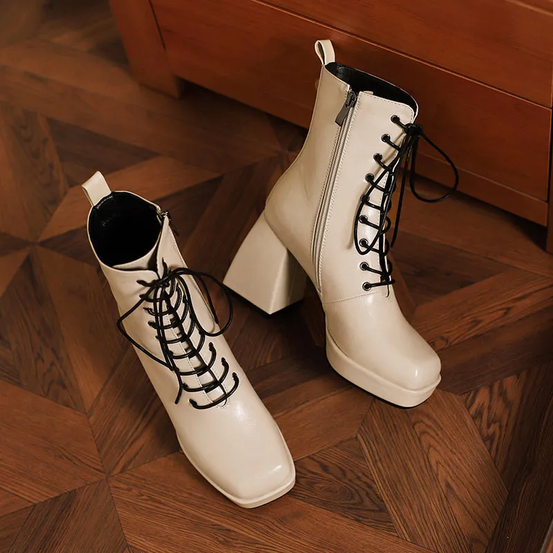 Brooke Lace up Chunky Ankle Boots