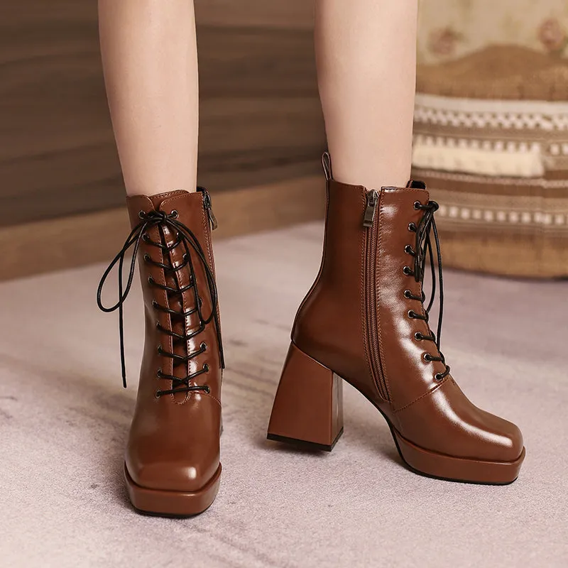 Brooke Lace up Chunky Ankle Boots