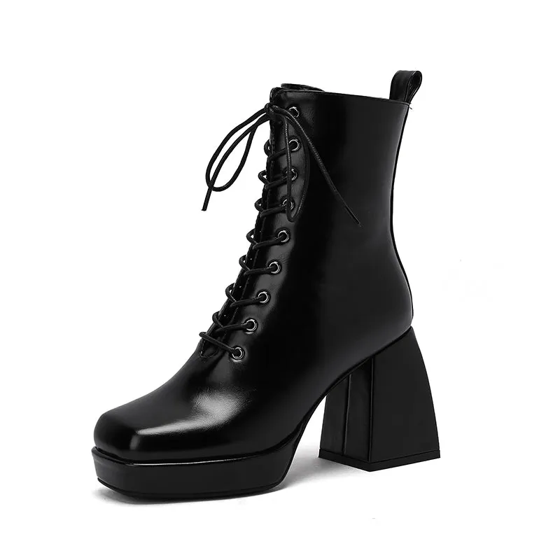 Brooke Lace up Chunky Ankle Boots