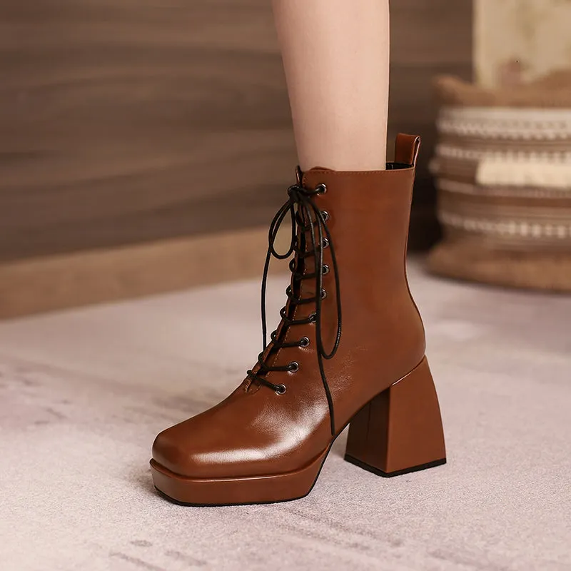 Brooke Lace up Chunky Ankle Boots