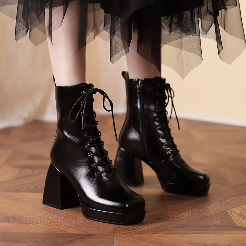 Brooke Lace up Chunky Ankle Boots