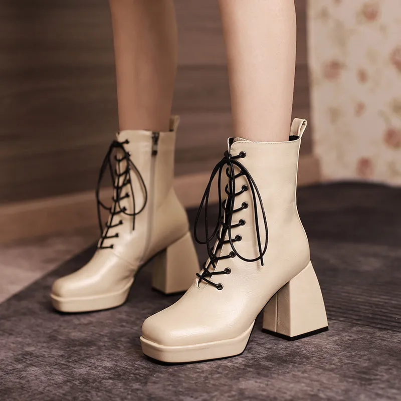 Brooke Lace up Chunky Ankle Boots