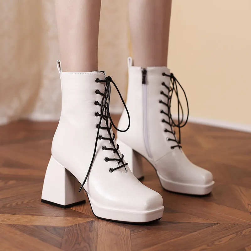 Brooke Lace up Chunky Ankle Boots