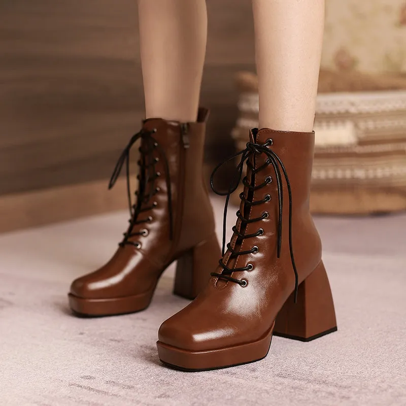 Brooke Lace up Chunky Ankle Boots