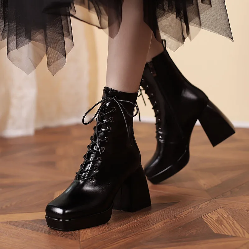 Brooke Lace up Chunky Ankle Boots