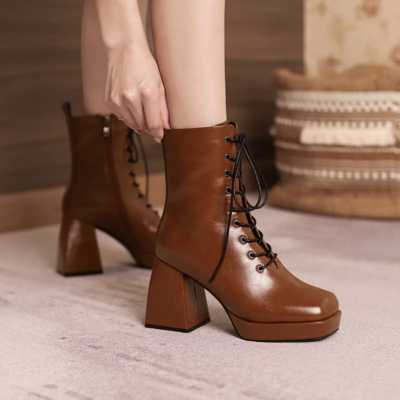 Brooke Lace up Chunky Ankle Boots